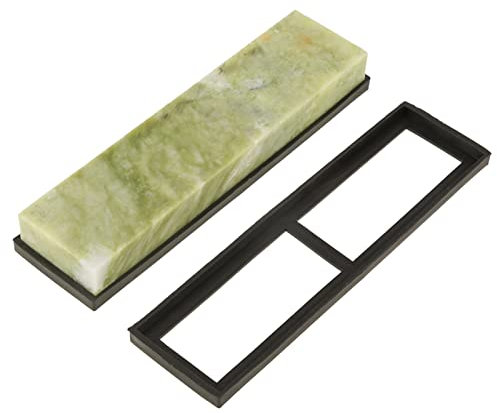 Piedra de afilar de hoja de esmeralda natural de estilo chino, piedra de afilar fina de grano 10000 con base de drenaje, herramienta de cocina