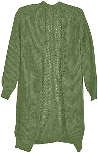 styleBREAKER cárdigan de Punto Grueso de Mujer con Bolsillos de Parche, Chaqueta de Punto sin Cierre, Abrigo de Punto, Talla única 08010064, Color:Verde-Lima