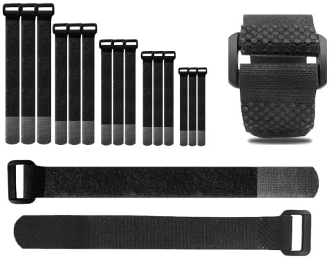 Hazarox 35x (12-40 cm) Scratch Attaches de câble en Nylon réutilisable, 5 Tailles (2,5 cm de largeur) Reglable Serre Câbles à Crochet et Boucle pour Attacher Les Câbles, PC et fils Électriques Noir