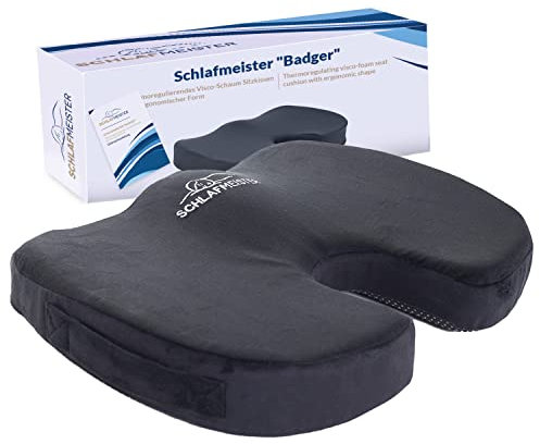 Schlafmeister Badger – ortopedisk sittdyna – tillverkad i Europa – termoreglerande – ortopedisk sittdyna har en smärtreducerande effekt (44 x 37 x 7 cm)