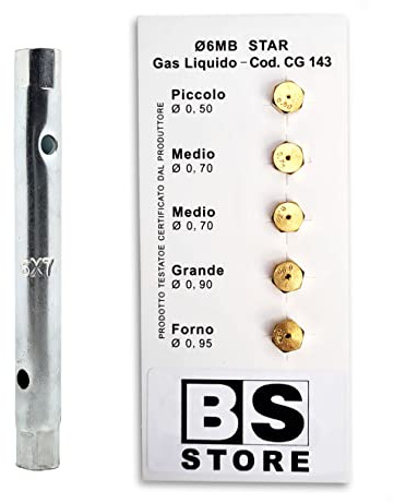 BSSTORE Rörnyckel 6/7 + 5 Universal 6MB GPL munstycken för flaskor, Gasspis | Olika Mätningar (Liten 0,50-2x Medium 0,70 - Stor 0,90 - Ugn 0,95) CG143