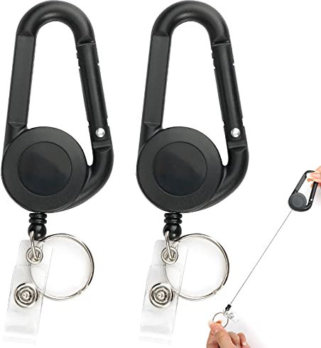 2 Piezas Llavero Retráctil, Llavero Extensible Retractil, Paquetes de Carrete de Distintivo de Mosquetón Retráctil con Cordón de Nylon Extensible para Soporte de Tarjeta ID para Oficina Autobús
