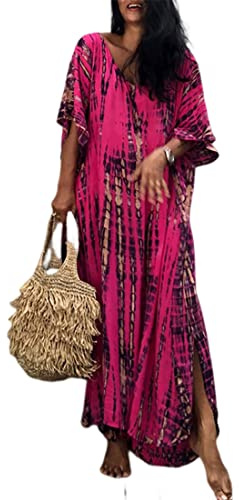 XIAOCILAO Femmes Robe de Plage Femme Longue Boheme Robe Maxi Fleur Kimono Bikini Cover-Up, Caftan Kaftan Pareos, Taille Unique