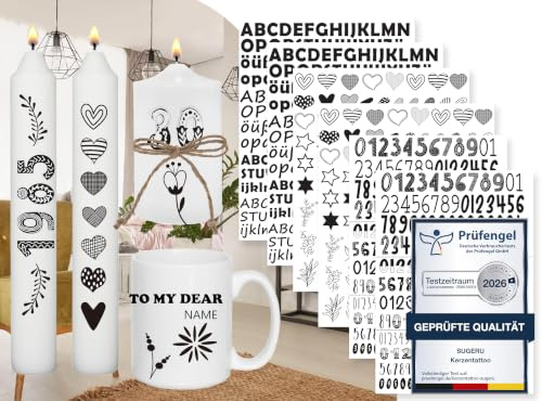 Sugeru Pack of 6 Candle Tattoos (200+ Patterns), Water Transfer Printing, Water Slide Film, Candle Decorating, Various Numbers/Ready Designed