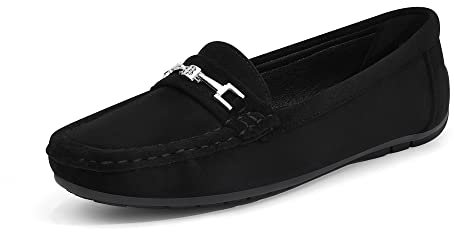 DREAM PAIRS Loafers for Women Ladies Moccasins Slip-on Comfy Walking School Shoes Flats Nurse Driving Shoes,SDLS2205W-NEW-E,Black-Suede,5 UK/38 (EUR)