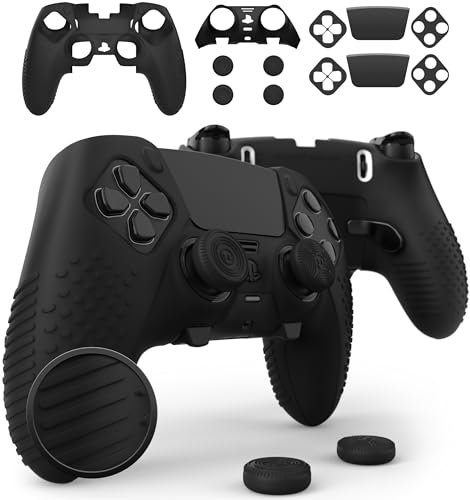 Foamy Lizard Eclipse PS5 Edge Controller Skin Combo Set | Dock Compatible, Protector Decals, Anti-Slip Soft Gel Silicone Cover, Faceplate Shell & Thumb Grips for Playstation 5 DualSense Edge (Black)