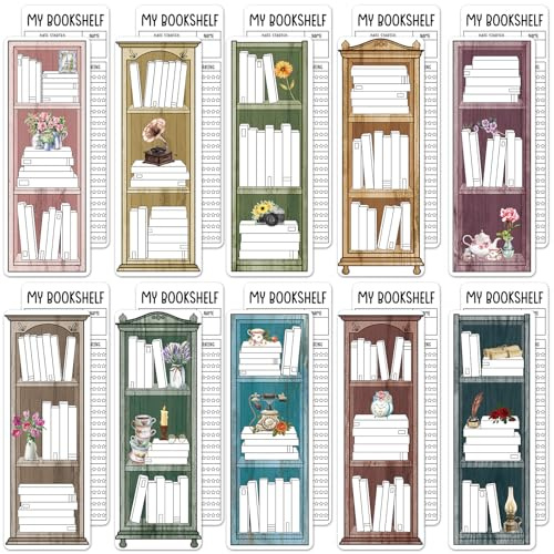 100 Pieces Reading List Bookmarks Book Tracker Bookmarks Bookshelf Design Library Card Bookmark Reading Log Bookmark Double-Sided Reading Page Markers for Book Lovers Women Students School Supplies