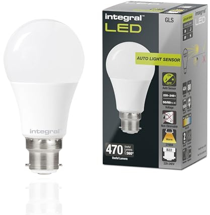 Integral Ampoule E27 LED 2PK GLS B22 non dimmable à double capteur crépusculaire - Blanc chaud 2700K, 470lm, 4,8W (équivalent 40W) - Ampoule exterieur basse consommation & idéale pour l'extérieur