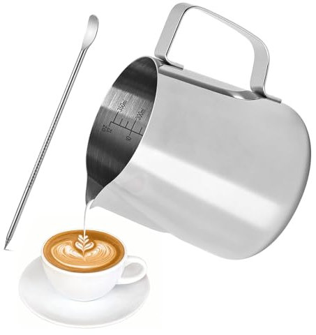FIOUSY Milk Frothing Pitcher, Stainless Steel Milk Pitcher Cup, Perfect for Espresso Machines, Milk Frothing Jug for Making Coffee Cappuccino (350ml (12oz))