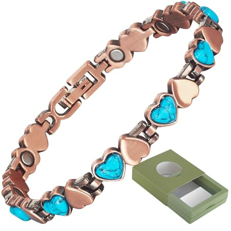 YINOX Pulsera magnética de cobre con piedra de colores para mujer, pulsera magnética de alta resistencia, incluye exquisita caja de regalo, adecuada como regalo (D)