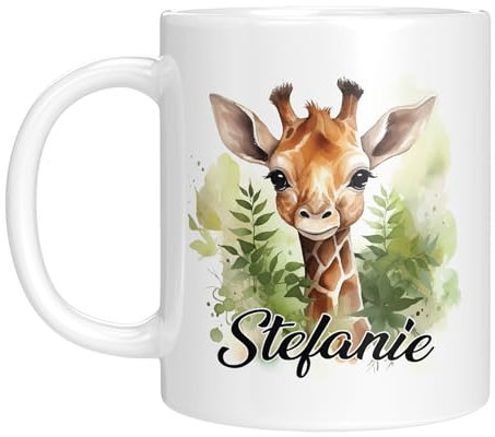 TassenTicker - Personalisierte Kindertasse mit Namen - mit Tieren - für Jungen & Mädchen - Tasse - Geschenk - Geburtstagsgeschenk - Namensgeschenke - Keramik - 330 ML (Giraffe)