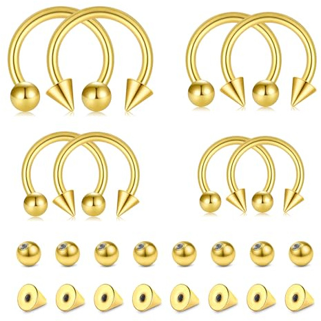 AVYRING 40 piercing a ferro di cavallo in acciaio inox da 16 G, 6/8/10/12 mm, per sopracciglia, labbro, trago, cartilagine, daith, conchiglia, elice, gioielli per donne e uomini, argento, oro, nero,