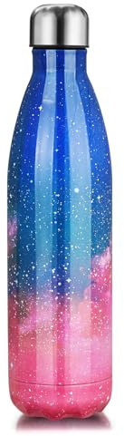 Edelstahl Trinkflasche Vakuum Isolierte Wasserflasche Premium Thermosflasche Isolierflasche 24 Std. Kalt und 12 Std. Heiß für Sport, Fitness, Fahrrad, Yoga,Outdoor, Camping (Galaxie Rosa, 750ml)