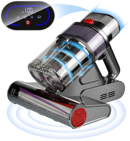 Nailaby Aspirador de ácaros con Sensor de ácaros e indicador LED Inteligente, 500 W 15 KPa Aspirador de ácaros para colchones con luz UV-C, ultrasonido, calefacción rápida 65 ℃ 5s, Elimina el 99,99%