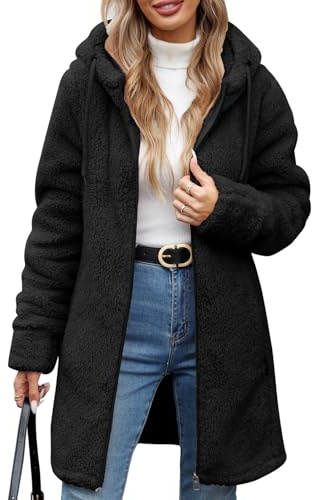 RITOSTA Women's Long Hoodies Zip Up Fleece Lined Jacket Thermal Lounge Wear Ladies Autumn Winter Coat Sweatshirt Longline Pullover Warm Cardigans Outwear with Hooded Pockets for Outdoor (Black,M)