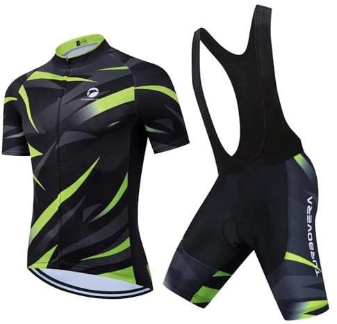 Turbovera Conjunto de Maillot de Ciclismo, Maillot de Ciclismo Transpirable y Pantalón Corto de Ciclismo con Almohadilla de Gel, de Secado Rápido