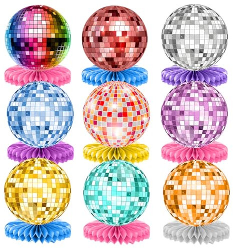 9 Pcs Colorful Disco Honeycomb Centerpiece,Hip Hop Table Decoration for 70s 80s Birthday Party