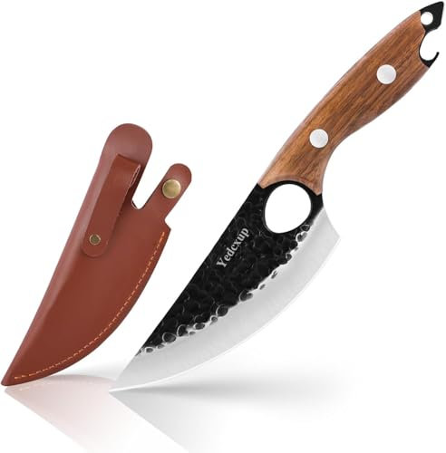 Yedcxup Couteau de Chef - Tranchante Couteau de Cuisine Japonais Acier inoxydable HC, Solide Couteaux d'extérieur avec gaine en cuir pour la Maison, BBQ, Camping
