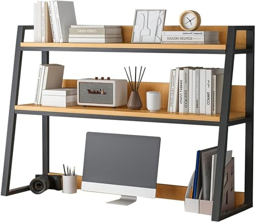 HPTHLY Display Shelf Desk Shelf Stand - 2 Tier Industrial Ladder Desktop Bookshelf, Desktop Bookcase for Computer Desk Freestanding Storage Rack，Black-115 * 32 * 90cm