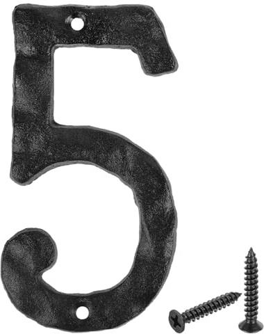 QUARKZMAN Número para Casa, 5, 14 x 0.7cm Números de Hierro Fundido, Números Signos de Dirección Vintage, para Pared, Casa, Calle, Oficina, Buzón, con 2 Tornillos, Negro