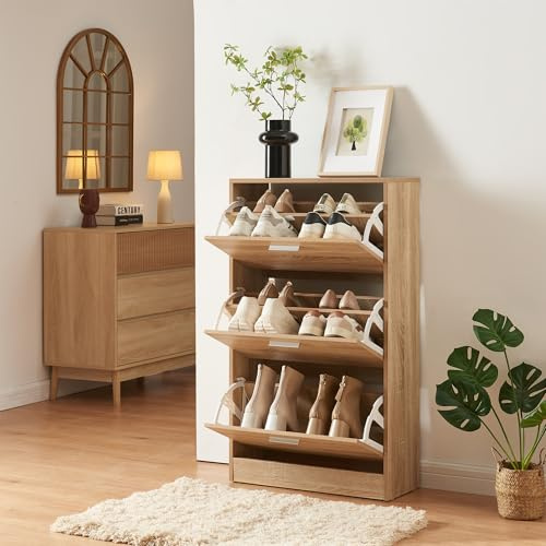 [en.casa] Sykkylven Shoe Cabinet with 3 Flaps for 12 Pairs of Shoes 103 x 60 x 24 cm Sonoma Oak