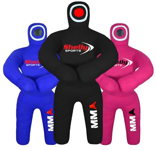 Shelly MMA Grappling Wrestling Dummy for Kids BJJ Punching Bag Wrestling Buddies Brazilian JIU Jitsu Standing Position Dummy Martial Arts Boxing Karate Training Dummies (47 / 4 Feet) UNFILLED (Black)