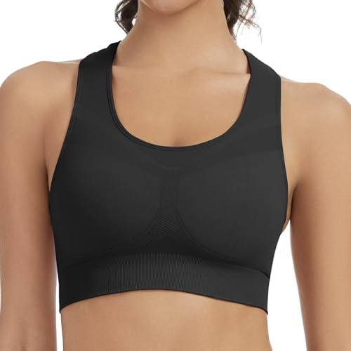 Lemef Racerback Sports Bras for Women Medium Support Workout Bra Seamless Unpadded Yoga Gym Fitness Bra Black M