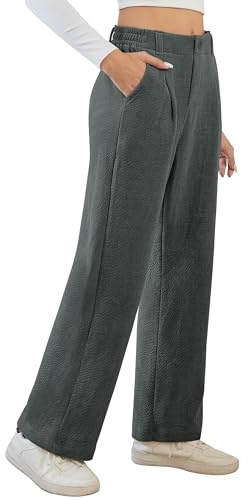 Desol Pantalones para mujer, elegantes, cálidos, pantalones de tela, pantalones de pana de imitación, pantalones anchos de otoño de invierno con bolsillos, cintura alta, pantalones forrados para mujer