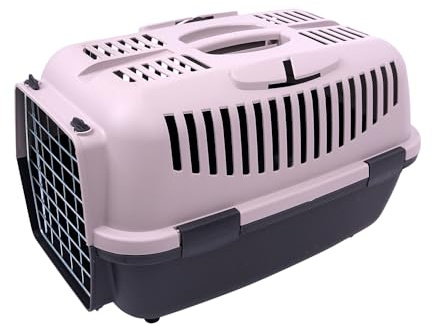 Transportador Mascotas Viaje Transportadora Gato Perro Pequeño Caja Rígido de Plástico con Asa Plegable (Gris, 61x38x38cm)