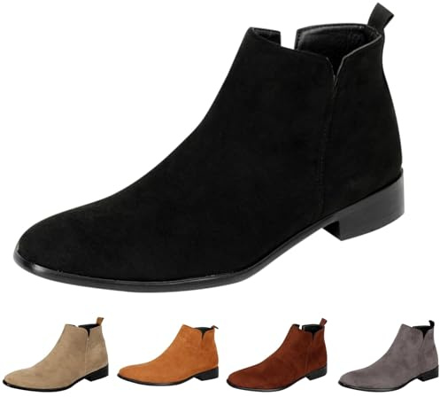Stivaletti da uomo in pelle scamosciata, eleganti e sportivi, ideali per il tempo libero, scarpe da barca, Nero , 42 EU