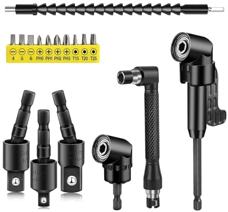 TIDENBR 17Pcs Drill Bit Extension, Include 2Pcs 105°Right Angle Electric Drill Adapters 3Pcs Rotatable Socket Adapters 10 Short Screwdriver Bits 90°Drill Bits and Bendable Extension Drill Bits