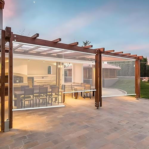 Transparentes Wetterschutzrollo Außenrollo Wetterfest PVC Vorhang Transparent Roll up Rollo für Terrasse und Balkon 50 60 70 75 80 90 100 110 120 130 140 150 160cm(120x150cm)