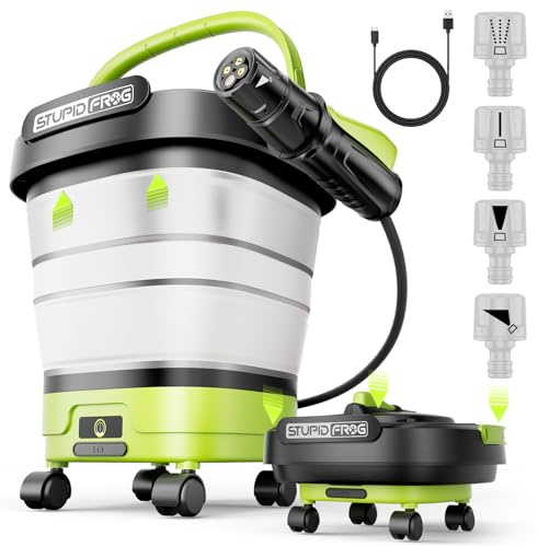 StupidFrog Portable Max 72 PSI Hand Sprayer, Cordless Garden Sprayer with 2000mAh Battery, 4-in-1 Nozzle, 12L Collapsible Bucket, Low Pressure Cleaner for Outdoor Cleaning, Camping, Gardening