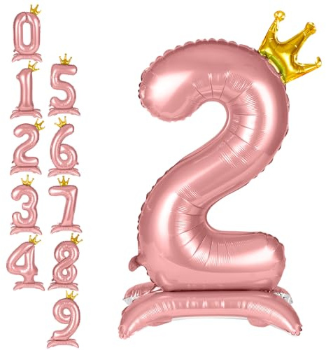 APXEL Globo Pie Número 2 Rosa 42 (107cm), Globo Numeros Gigante con Corona, Inflar con Helio o Aire, Decoracion para Niño Niña Adultos La Boda Aniversario Cumpleaños Fiestas