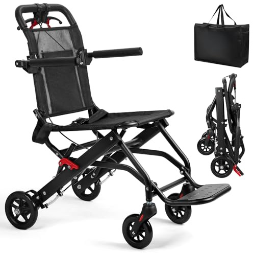 Silla de ruedas de transporte ultrafina, transpirable, aleación de aluminio, silla de ruedas portátil plegable con reposabrazos abatible, carros para ancianos, viajes en avión, sillas de ruedas para