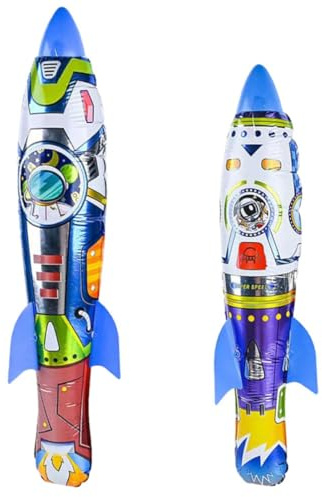KICHOUSE Inflatable Hand Throwing Rocket Fun Flying Rocket 2pcs with Plastic and Aluminum Film Material, Suitable for Outdoor Use and Airplane Themed Parties