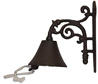 HOMESCAPES Cast Iron Hanging Doorbell with Scroll Pattern Distressed Rustic Style
