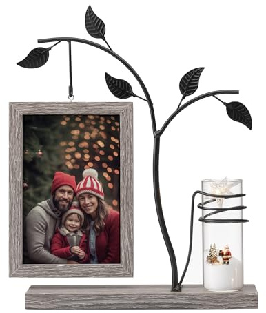 Afuly Cornice Foto Legno Vintage 10x15 per Marrone con Vaso e Albero in Metallo Decorazione da Tavolo Regalo per Matrimonio Compleanno Trasloco Doni per Donna Mamma Nonna Amici Famiglia Coppia