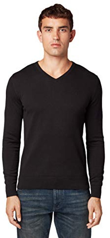 TOM TAILOR 202212 Strickpullover V-Ausschnitt Jersey básico para Hombre, Negro (29999 - Black), L
