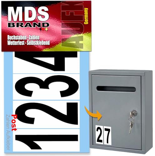MDS Brand 24x Post Zahlen Aufkleber 2X/Satz 0-9 Selbstklebende Wetterfest Klebezahlen für Briefkasten, Mülltonne & Hausnummeren Aufkleber für Außen & Innen, Post (Schwarz)