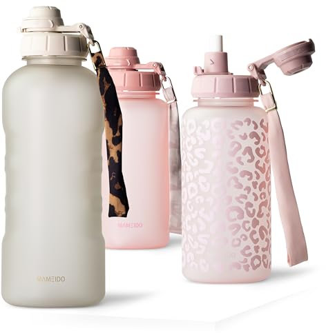 MAMEIDO Trinkflasche 2l mit Strohhalm & Zeitmarkierung als Trinkerinnerung, Wasserflasche auslaufsicher, Sportflasche BPA-frei, Gym Water Bottle, Flasche aus Tritan (Ivory Beige, 2000ml)