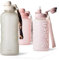 MAMEIDO Trinkflasche 2l mit Strohhalm & Zeitmarkierung als Trinkerinnerung, Wasserflasche auslaufsicher, Sportflasche BPA-frei, Gym Water Bottle, Flasche aus Tritan (Ivory Beige, 2000ml)