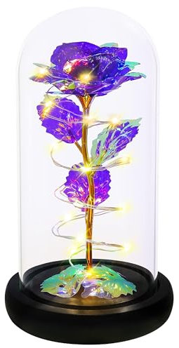 Childom Birthday Gifts for Women,Christmas rose Gifts For Women Her Mum,Colorful Purple Light Up Rose In Glass Dome, for Teacher,Wedding,Engagement,Anniversary,Graduation,Thank You