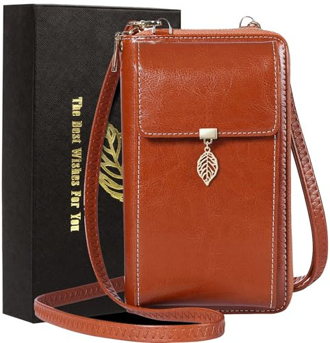 ENONEO Handytasche zum Umhängen RFID Schutz Handy Geldbeutel Umhängetasche Damen Klein Leder mit 12 Kartenfächer Handy Schultertasche Damen Geldbörse Viele Fächer Münztasche