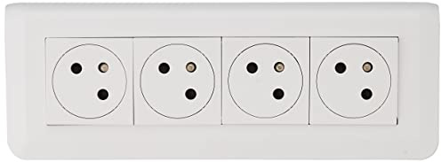LEGRAND - Prise Quadruple Murale Précâblée avec Terre Mosaic Surface Link à 45° - Prise 2P+T + Cadre Saillie + Plaque de Finition - Fabriqué En France - Blanc