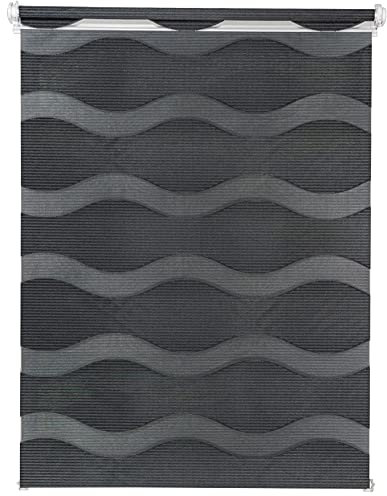 ondeco Doppelrollo Wave nach Maß Jalousie Seitenzug Rollo Kettenzugrollo Klemmfix ohne Bohren mit Klemmträger Schwarz B: 111-120 cm, L: 161-220 cm Schwarz