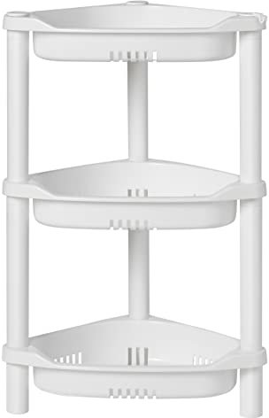 ELYKEN 3 Tier Shower Caddy Organizer Shelf Corner, 14.4 x 11.2 x 22.4 Inches, Rustproof, Plastic Shower Rack Stands for Inside Bathroom, Bathtub, Shower pan, White