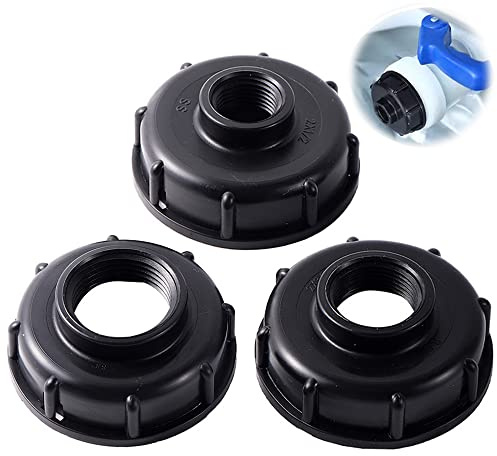 3 Piezas IBC Adaptador, S60X6 Tapa de Rosca Gruesa a Conector de Manguera de jardín, para Tapa Tanque de Almacenamiento Roscado Plástico Contenedor de Líquidos, 1 ' 1/2 ' 3/4 pulgada (Negro)