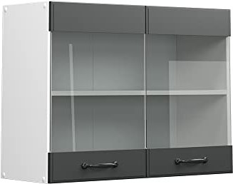 Vicco Küchenglasschrank R-Line, Glashängeschrank, Anthrazit Landhaus/Weiß, 80 cm