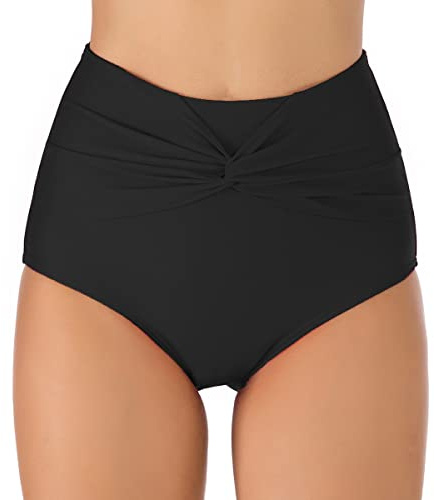 Joweechy Womens High Waisted Bikini Bottoms Vintage Twist Tummy Control Swim Shorts Swimming Briefs Swimwear Black XL